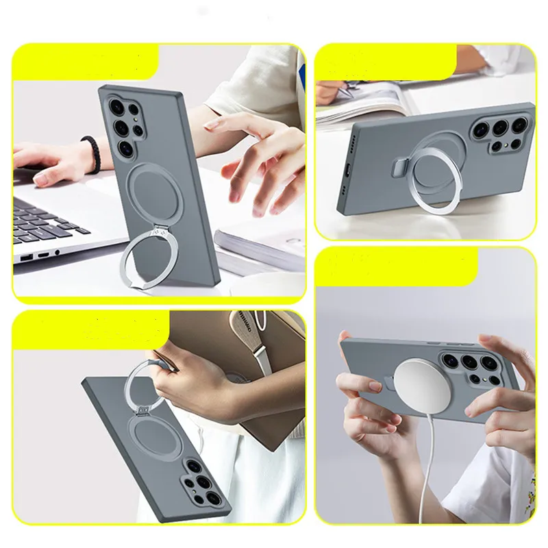 Ultra Magnetic Metal Bracelet Silicone Case with Stand Holder - Shockproof Cover Charge