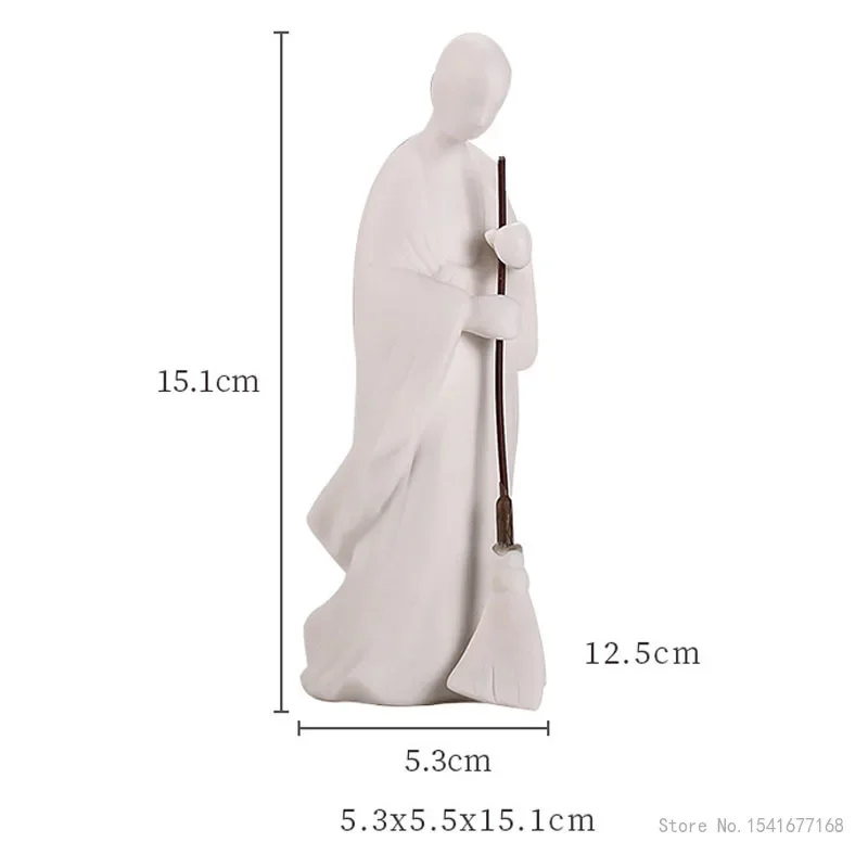 Zen Ceramic Little Monk Tea Pet Decoration Boutique Creative Figure Sweeping Monk Tea Room Tea Ceremony Table Decoration, 1Pc