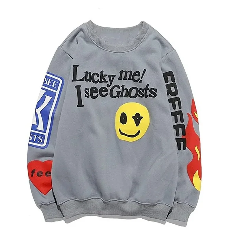 Kanye Lucky Me I See Ghosts Sweatshirts 3D Foaming Print Fashion Pullover Hoodie Heavyweight Trendy Hip Hop For Men Women