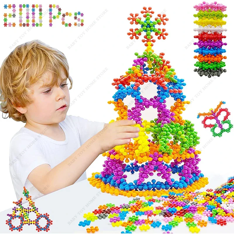 

60/200PCS Plum Blossom Building Blocks 3D Snowflake Block DIY Interlocking Puzzle STEM Educational Plastic Toy