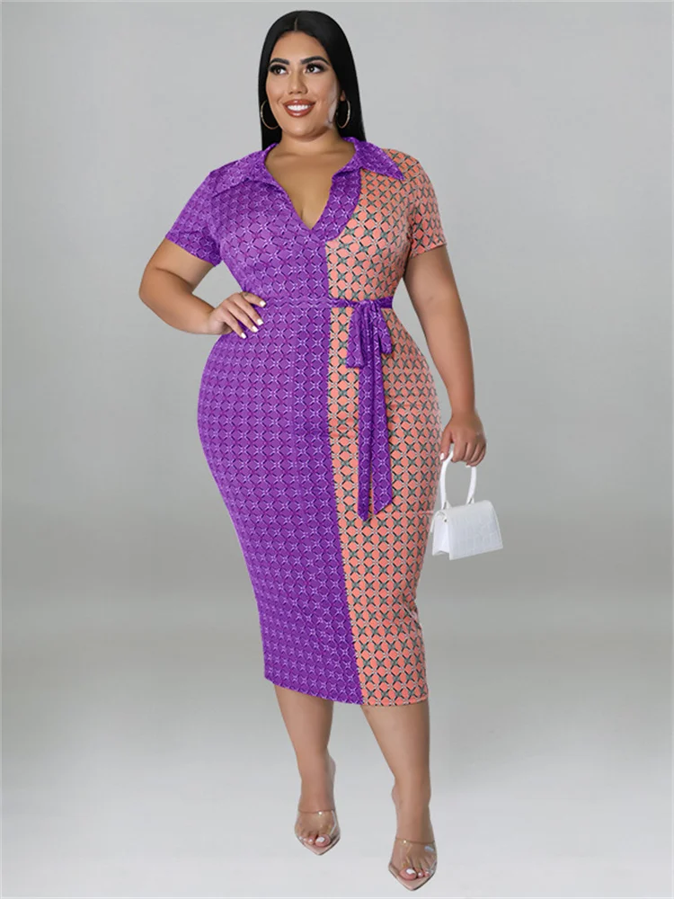 Wmstar Plus Size Women Clothing Dresses with Lace Up Patchwork Bodycon Stretch Elegant Plaid Maxi Dress Wholesale Dropshipping