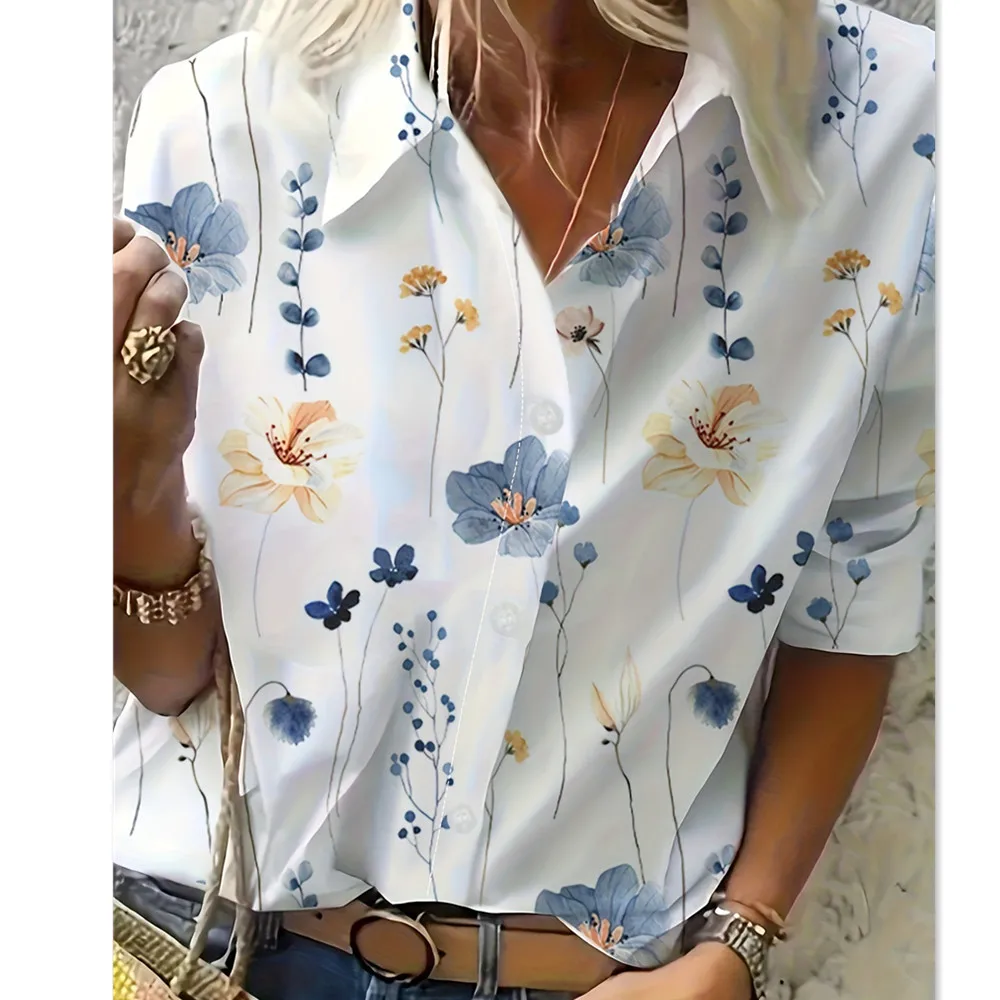 

Women Dragonfly Print Flipping Collar Long Sleeve Shirt Fashion Versatile Top Autumn Office Blusas Camisetas Roupa Y2k Blouses