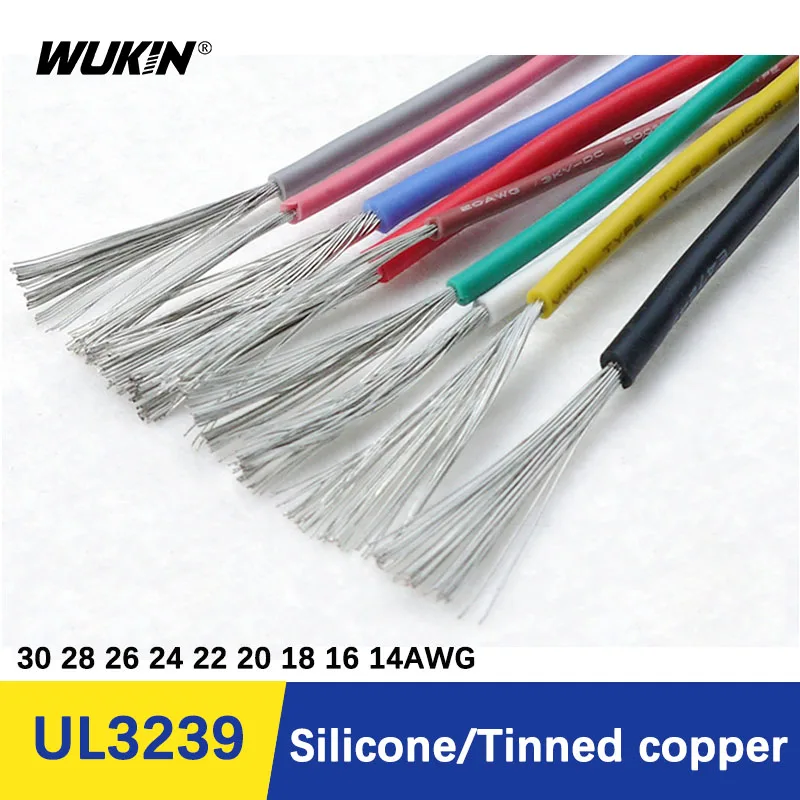 

5M UL3239 Soft Silicone Copper Wire 30 28 26 24 22 20 18 16 14AWG Insulated 3KV High Voltage DIY LED Electronic Cable