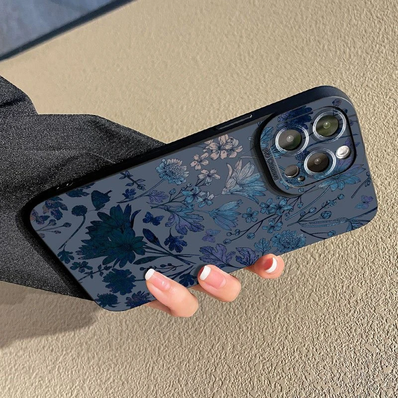 Gray Base Blue-Purple Floral Phone Case Cover