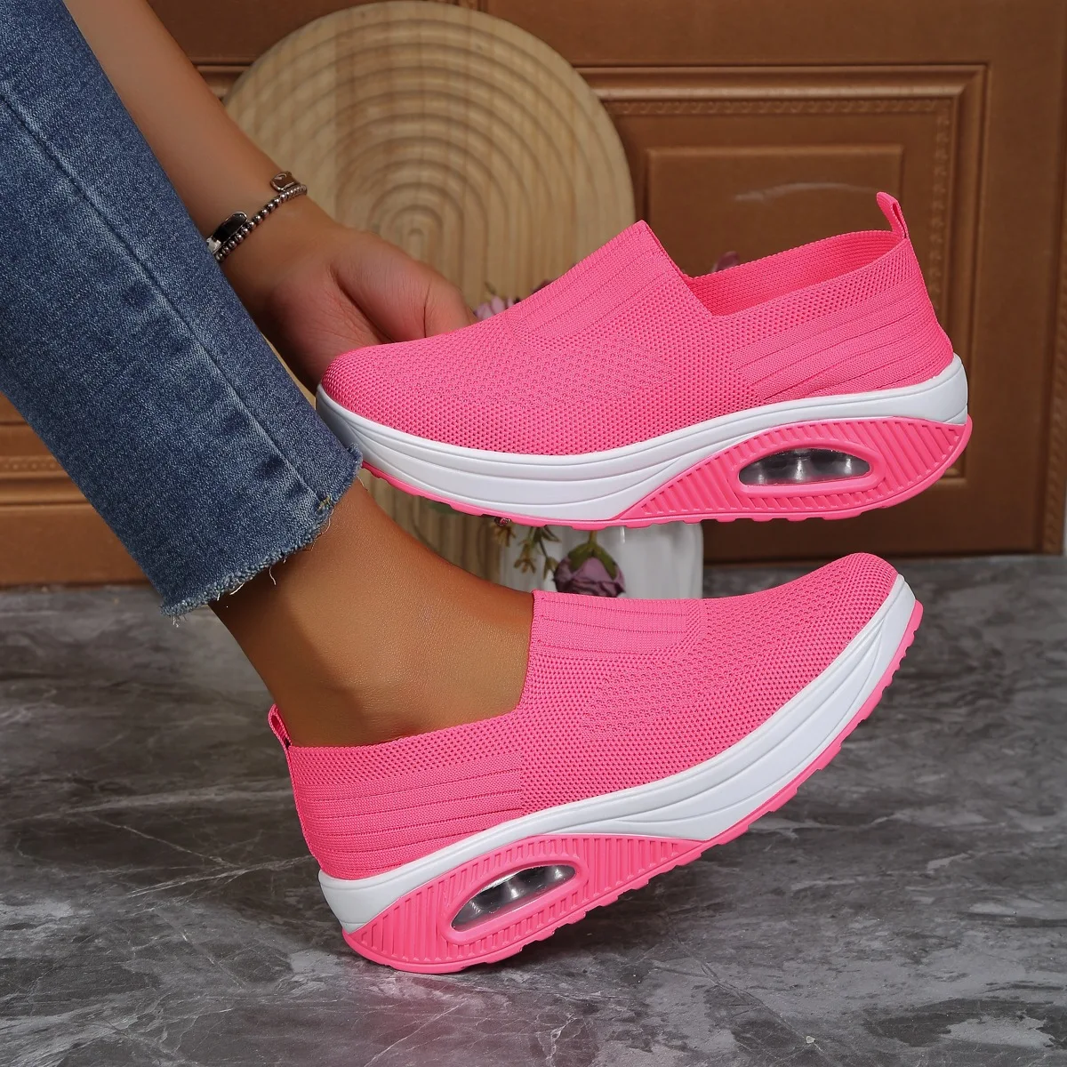 Women Fashion Vulcanized Sneakers Platform Solid Color Flat Ladies Shoes Casual Breathable Wedges Ladies Walking Sneakers - 5