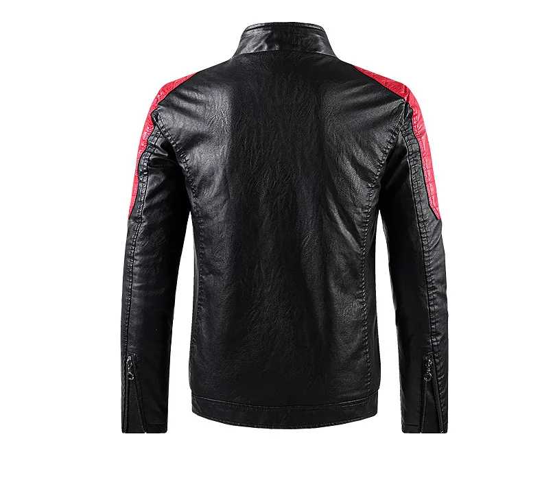 Autumn and Winter Leisure Motorcycle Stitching Pu Leather Jacket Men's Fashion Stand-up Collar Retro Warm PU Leather Jacket
