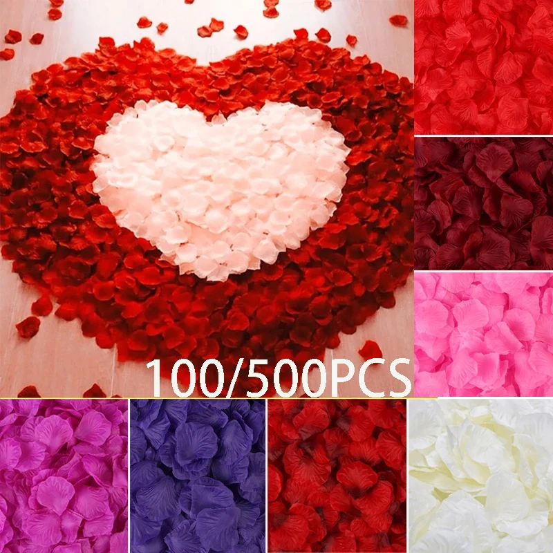 100/500pcs Artificial Rose Petals Colorful Romantic Wedding Anniversary