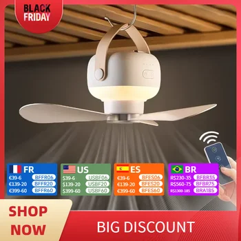 Portable wireless mini ceiling fan light USB fan with remote control, stand, night light, portable, home, outdoor, camping, tent 1