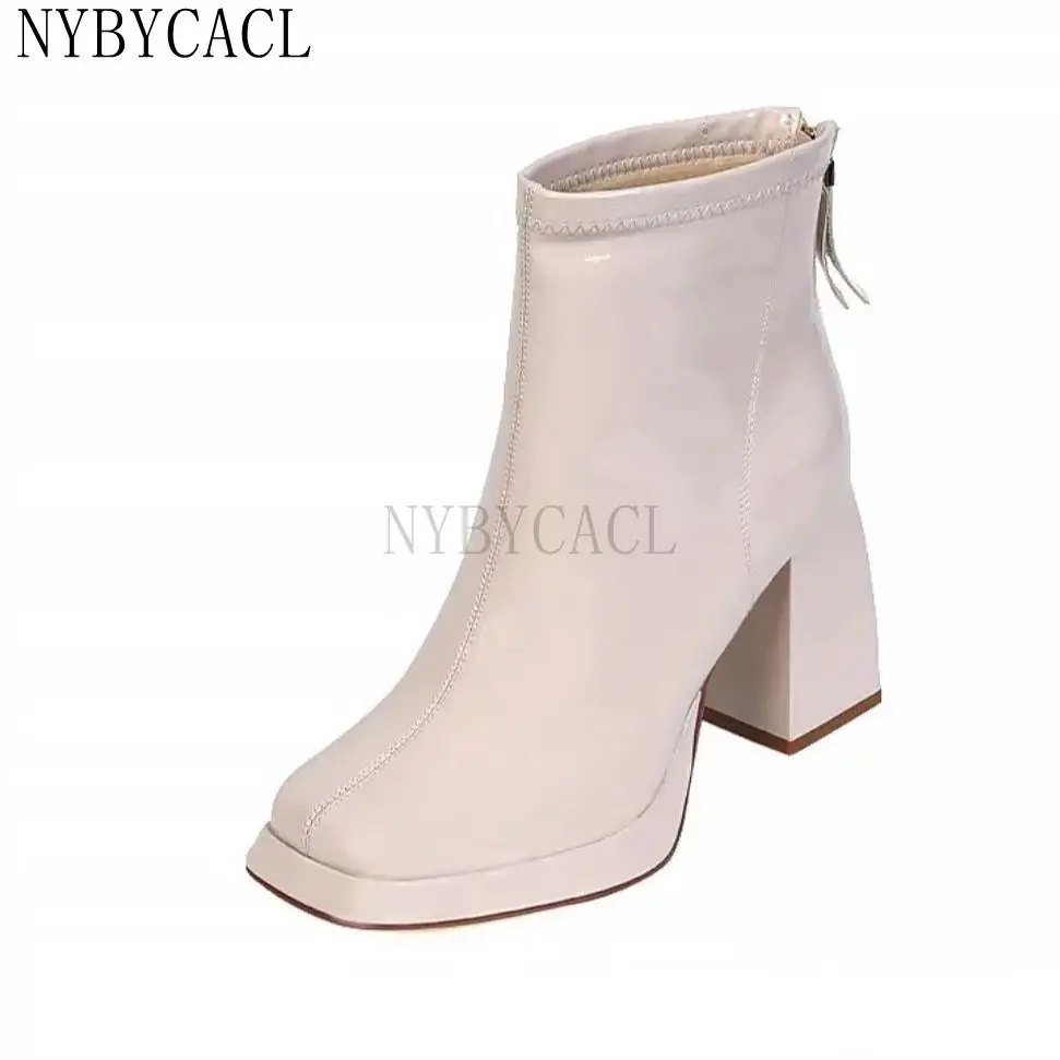 Boots New Women Autumn And Winter Fashion Sexy Square Heel Square Toe High (5cm-8cm) Zipper British Style Ankle Small size 34-39