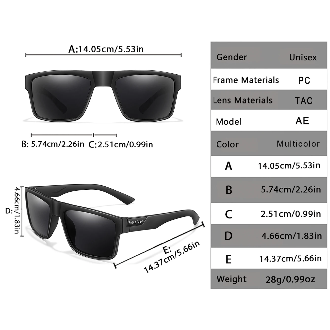 3쌍의 편광 선글라스 클래식 사각형 선글라스 남성과 여성을 위한 자외선 차단 낚시, 자전거 타기 및 운전에 이상적