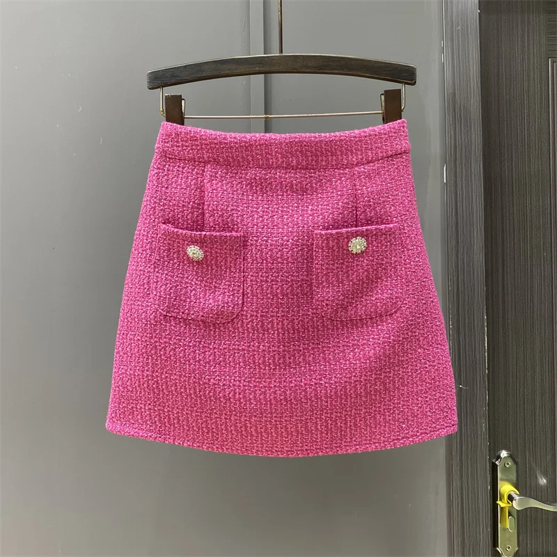 

High Waist Sheath Tweed Skirt Women's Autumn and Winter Skirts 2023 New All-Matching A-Line Mini Sexy Women Skirt