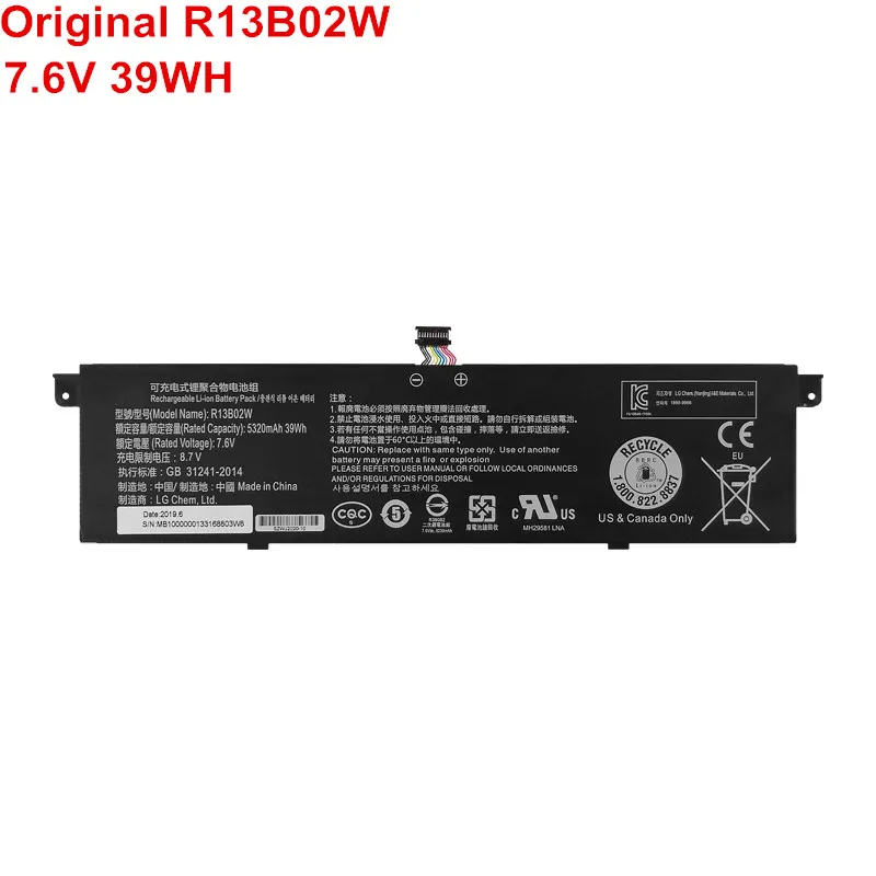 

7.6V 39WH New Genuine Original R13B02W R13B01W Laptop Battery For Xiaomi Mi Notebook Air 13.3" Inch 2018 Rechargeable Bateria