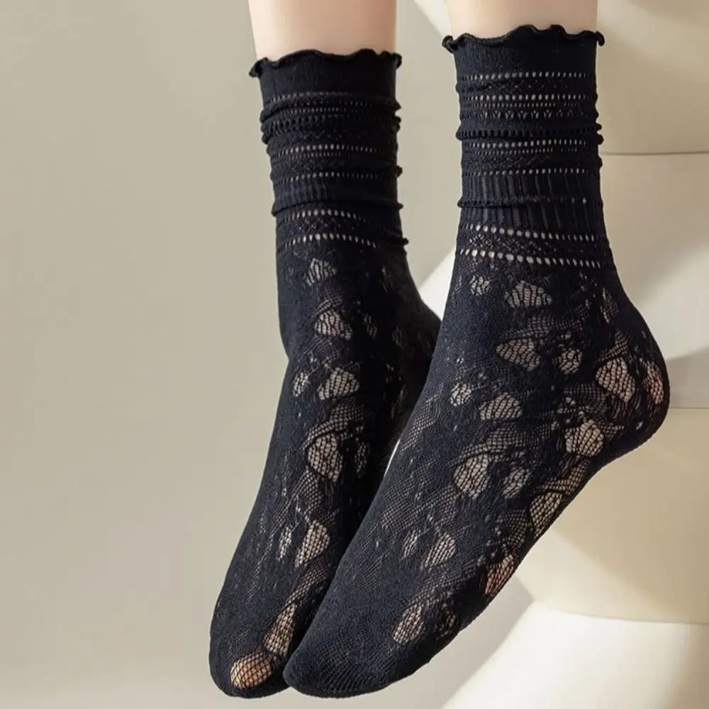 

Fashion Lace Ruffle Socks Women Spring Summer Thin Hollow Out Breathable Loose Elastic Mesh Elastic Wearproof Hosiery