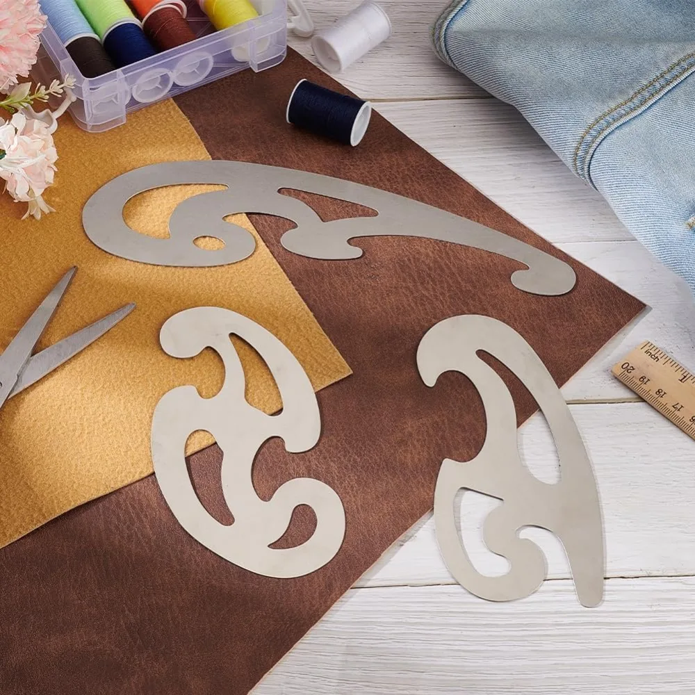 3 Pcs Stainless Steel French Curve Ruler Metal Pattern Ruler Drafting Stencils Drawing Templates Tool for Garment Leather