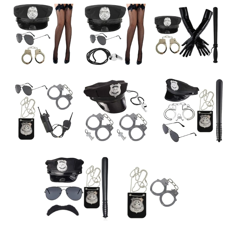 

Полицейский костюм, костюм полицейского, нарядный комплект, полицейская шляпа, чулки, значок звукового кино, солнцезащитные очки
