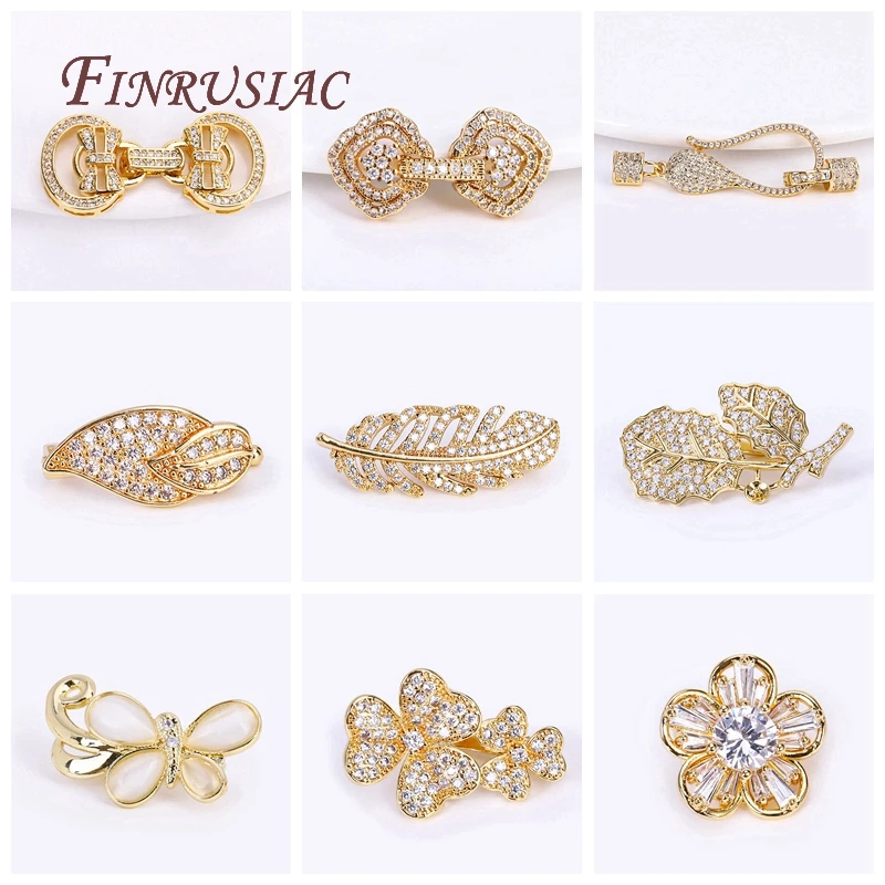 

18K Gold Plated Inlaid Zircon Luxury Pearl Clasps Fastener,Brass With Zircon Connector Clasps,DIY Pearls Jewelry Fittings