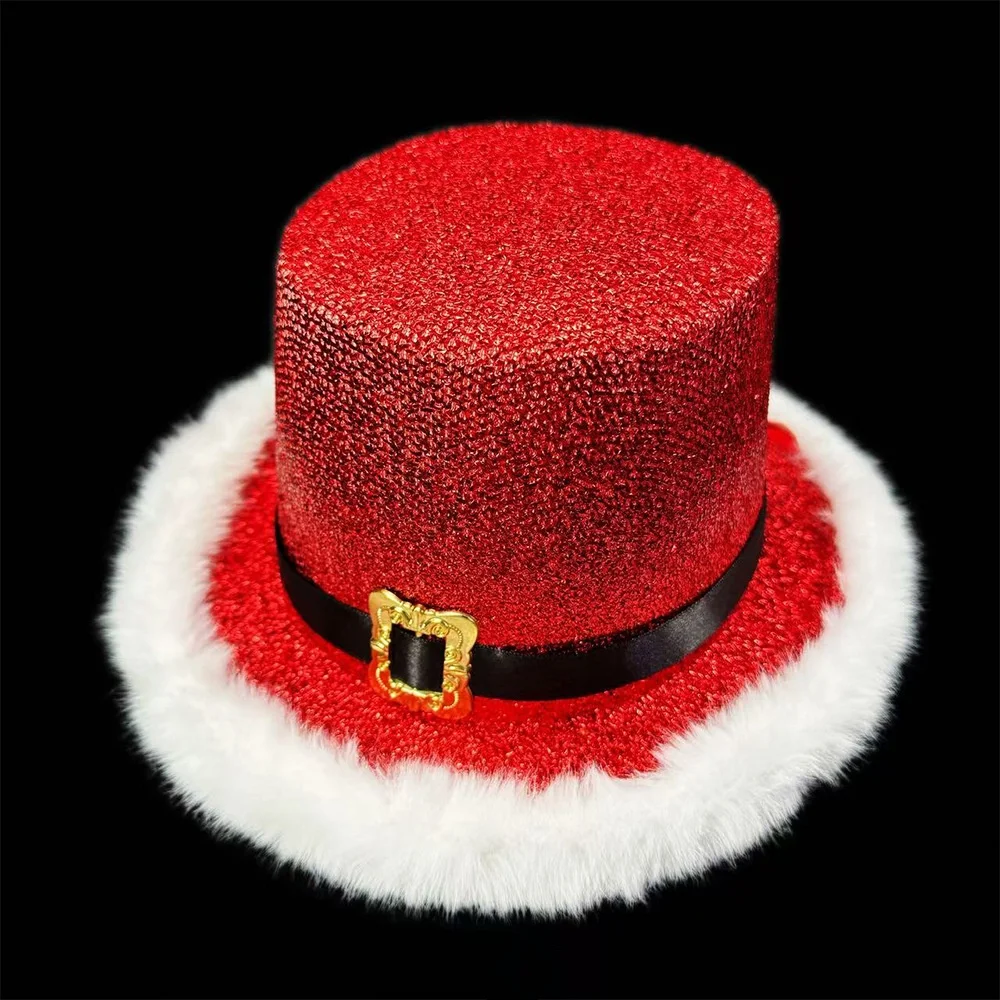 New Year Costume Cap Comfortable Christmas Party Hat Shiny Glitter Hat Red Santa Claus Cap For Christmas Party Holiday Event