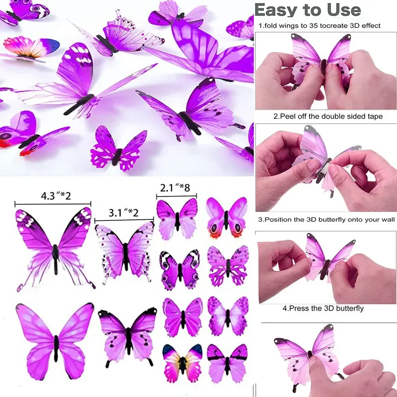 12Pcs Glow in The Dark 3D Butterfly Wall Stickers Butterfly Decals for Kids Bedroom Nursery Living Room Luminous Home Garden wall sticker wall stickers