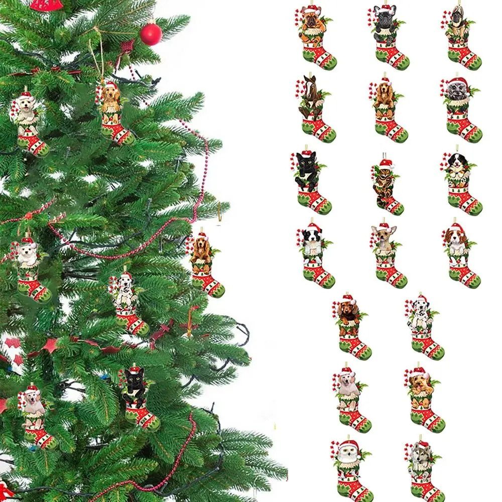 

Pet Dog Series Christmas Elf Doll Pendan Exquisite Acrylic New Year Decor Xmas Tree Hanging Car Interior Children Gifts