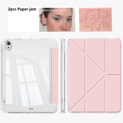 Ultimate iPad Case with Pencil Holder & Y - Fold Stand - Clear Hard Back & Shockproof Frame - iPad air 11 2025 (YZ - Pink paper)