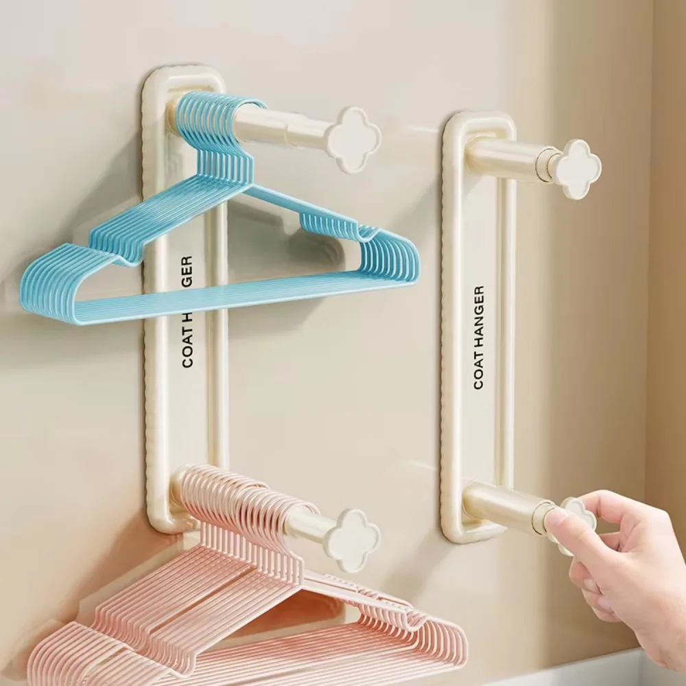retractable clothes hanger multipurpose wall-mounted storage holder space saving with expandable Rod Clothing Hanger and Hooks 3