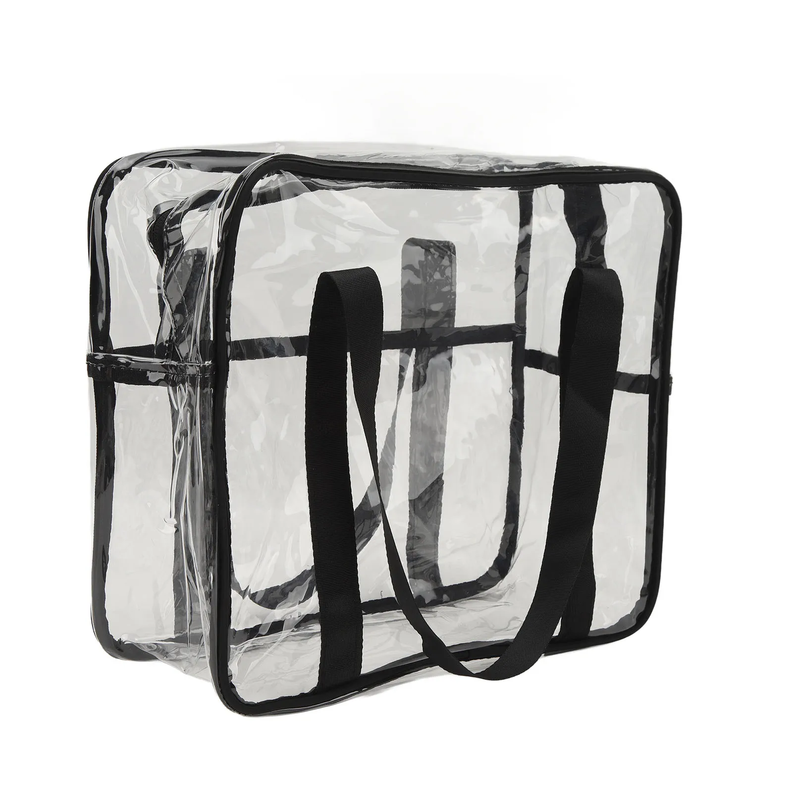 Clear Bag Black Multifunctional Clear Shoulder Handbag PVC Reinforced Fabric Seams with Adjustable Breathable Strap for Travel