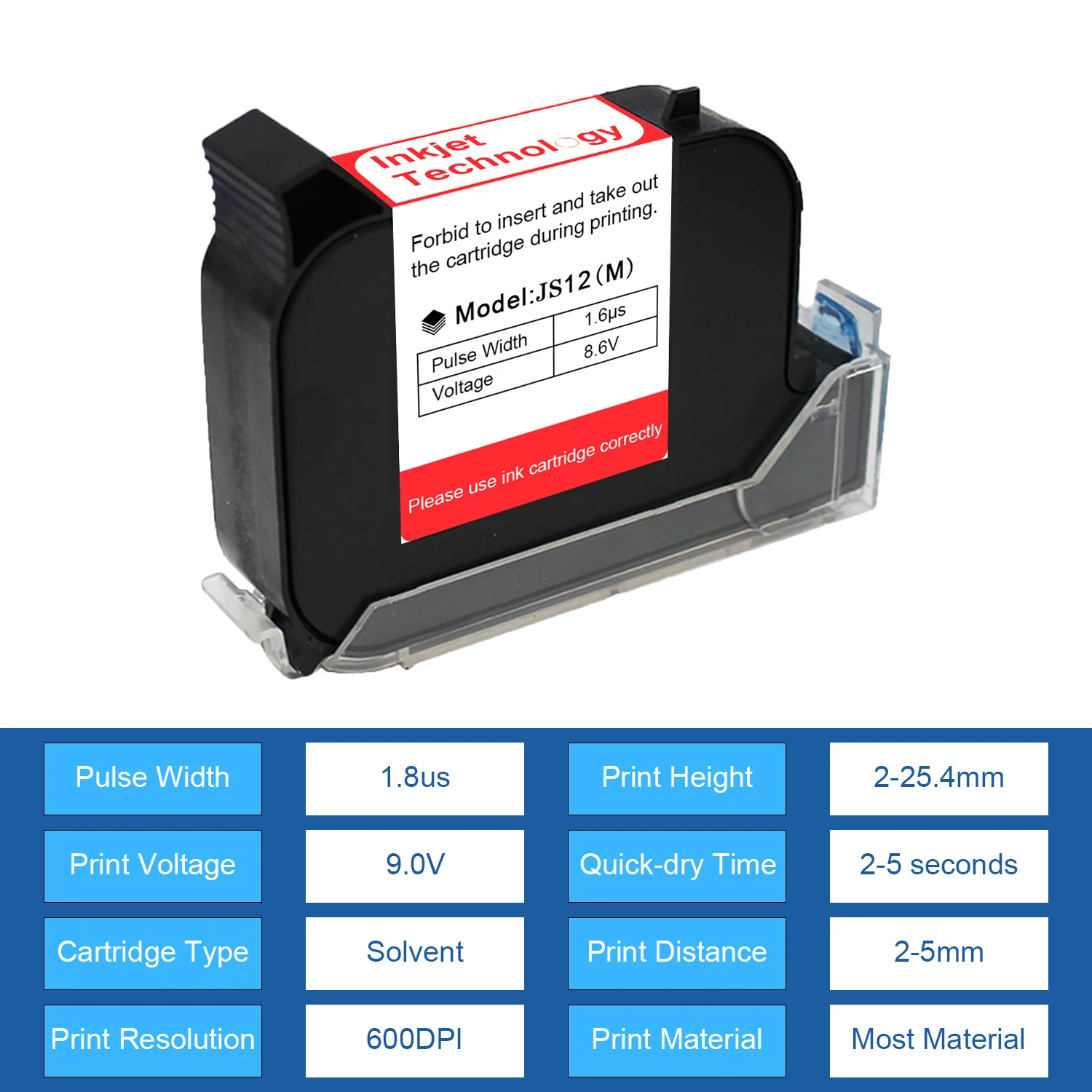 JS12 12.7mm Handheld Printer Ink Cartridge 1-5PCS Fast Dry Eco Solvent 600DPI Th