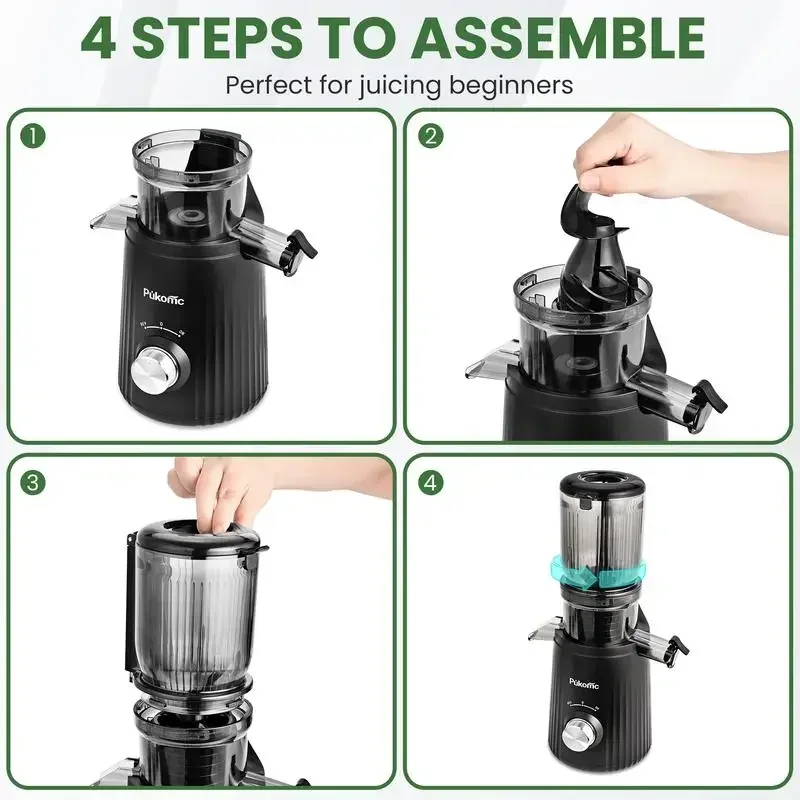 PUkomc Juicer Machines, Cold Press Juicer with 4.25'' Large Feed，Slow Masticating Machines Chute Fit Whole Vegetable And Fruit 5