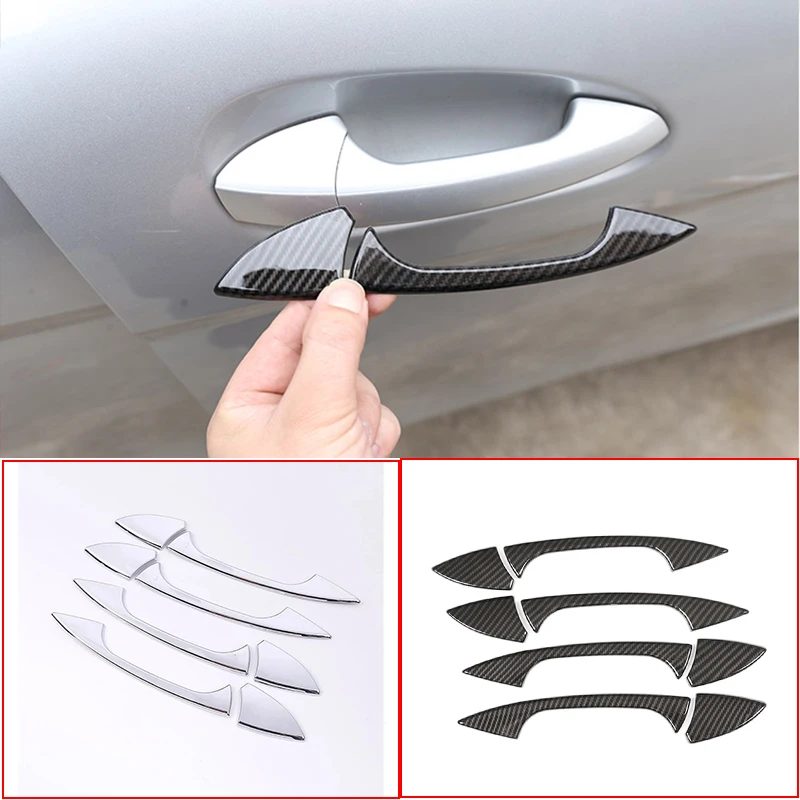 

4 x Carbon Fiber ABS Chrome Car Door Handle Trim For Mercedes Benz A GLK GL ML C Class W204 X204 W176 Car Accessories