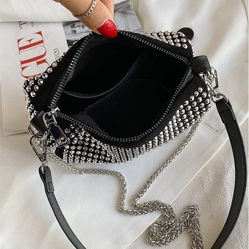 Luxury Rhinestone Diamonds PU Leather Shoulder Handbags For Women