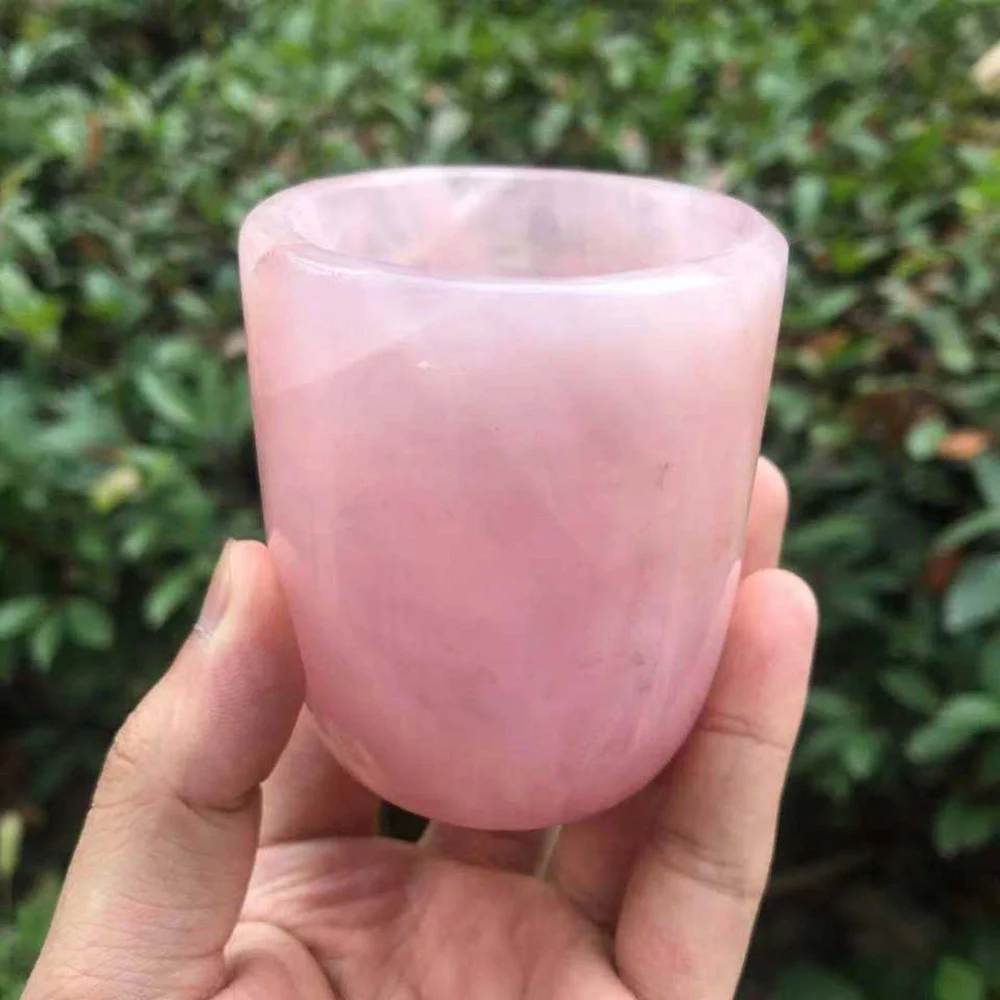 

Hand Carved Natural Crystal Cup Tea Water Glass Cups Rose Quartz Crystals Carvings Energy Stone For Healing Home Decor Health