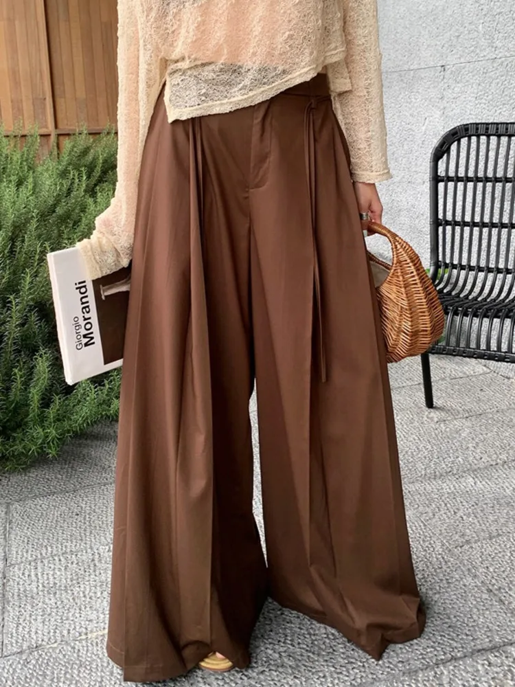 [LANMREM] Fashion Drawstring Pants For Women High Waist Wide Leg Trousers Pleasted Office Lady Clothing 2024 Summer New 26D9374
