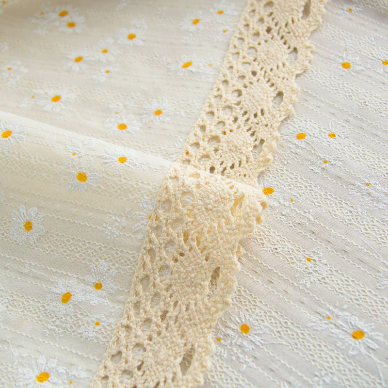 Beige Daisy Lace Tassels Cotton Tablecloth Rectangle Table Cover for Tea Table Decorations Kitchen Living Room Wedding Party Use 6