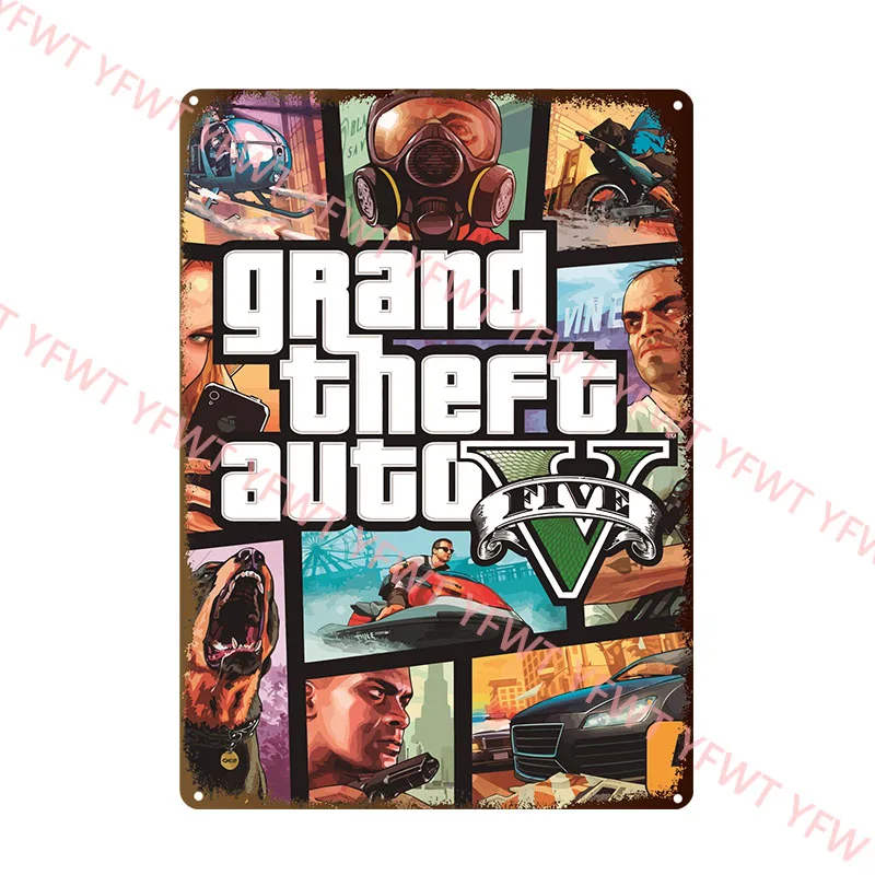  Gta 5, Grand Theft Auto v, Rockstar Games, Rockstar North, pc  Game Games poster Metal Tin Signs Modern Wall Decoration for Bedroom Office  Home Wall Home Room 8x12 Inches 