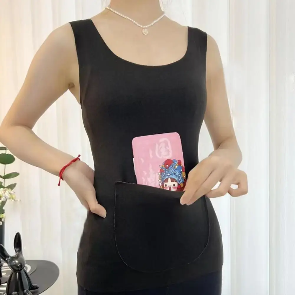 

Traceless German Fleece Vest Double Pocket Heating Fibers Shaping Vest Brushed Waist Protector Warm Belly Thermal Underwear