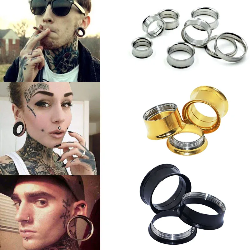 1PairStainlessSteelEarTunnelEarReamerDoubleFlaredScrewEarDilatorsGaugesBody
