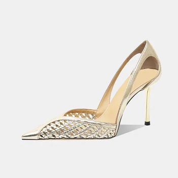 Women Fashion Hollow Mesh Sandals Brand Pointed Toe Shallow High Heel Sandals Comfort Elegant Thin Heel Designer Shoes Women 1