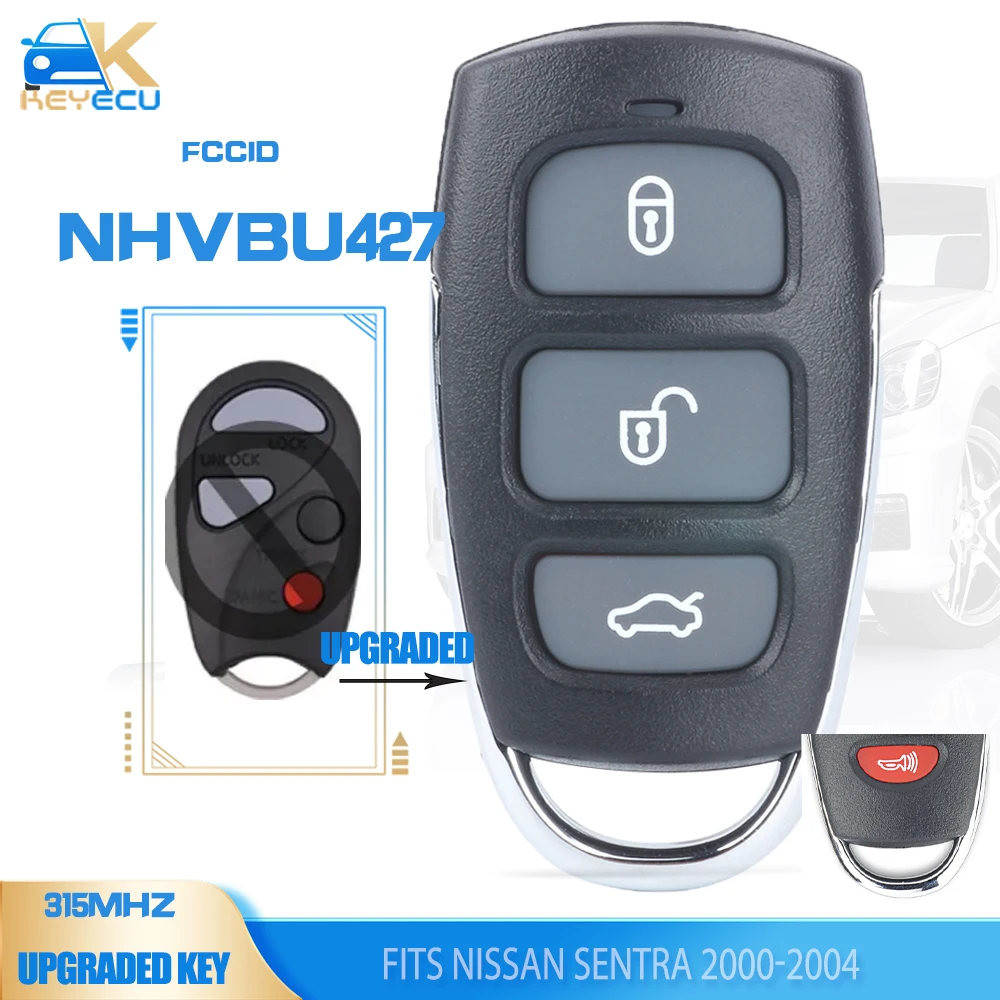 KEYECU NHVBU427 315MHZ Upgraded Remote Key Replacement Key 3 + 1 Button fob for Nissan Sentra 2000 2001 2002 2003 2004