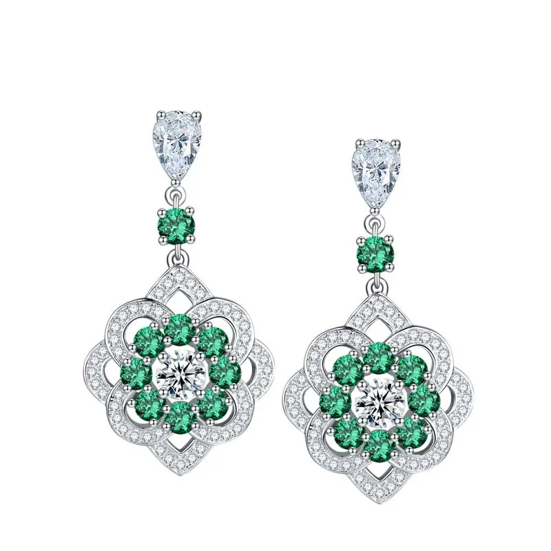 

BOEYCJR S925 Silver 7A Zircon Synthetic Emerald Fine Jewelry Elegant Drop Earrings for Women