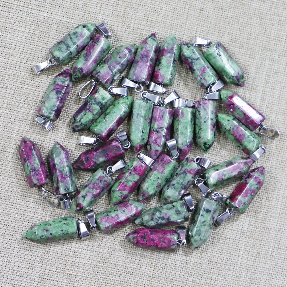 Free Shipping Natural Stone Crystal Agate Bullet Head Hexagon Pillar Necklace Pendant DIY Simple Jewelry Making Wholesale 24Pcs