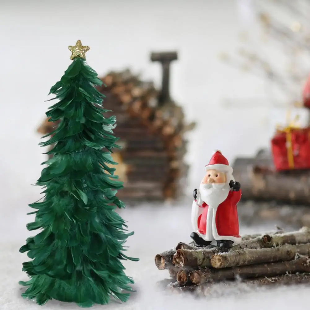 Feather Christmas Tree Tabletop Decoration Handcrafted Tree Figurine With Star Topper Holiday Home Centerpiece Christmas Party