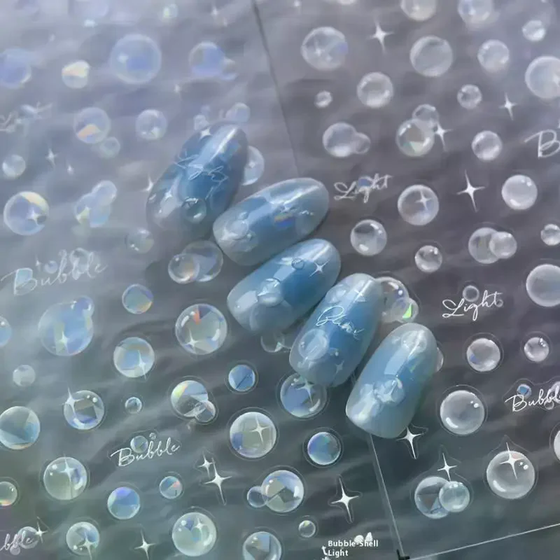 Summer Shiny Blowing Bubble Nail Decorations Nail Art Stickers 5D Shell Light Bubble Transfer Slider Sticker DIY Manicure Decals