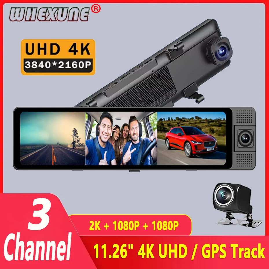 4K Dash Cam Car Dvr 5Ghz Wifi Specchietto Retrovisore Telecamera A 3 Canali Anteriore/Cabina/Posteriore Cam Gps Track Night Vision 24H Monitor Di Parc