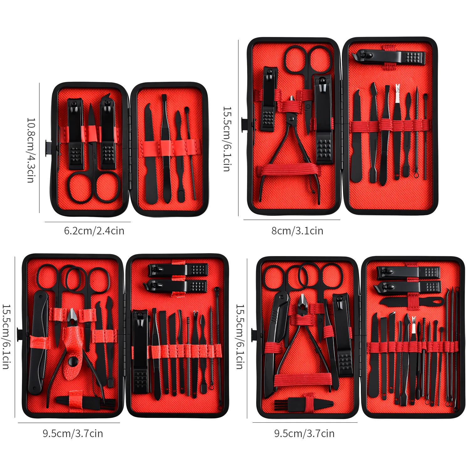 7/12/24pcs Black Nail Clippers Kit Ultra Sharp Sturdy Fingernail Cutters Professional Nail Clippers Pedicure Care Tools