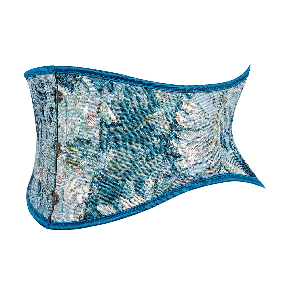 Blue Floral Underbust Corset Slim Fit Belt Cincher Girdle Waistband
