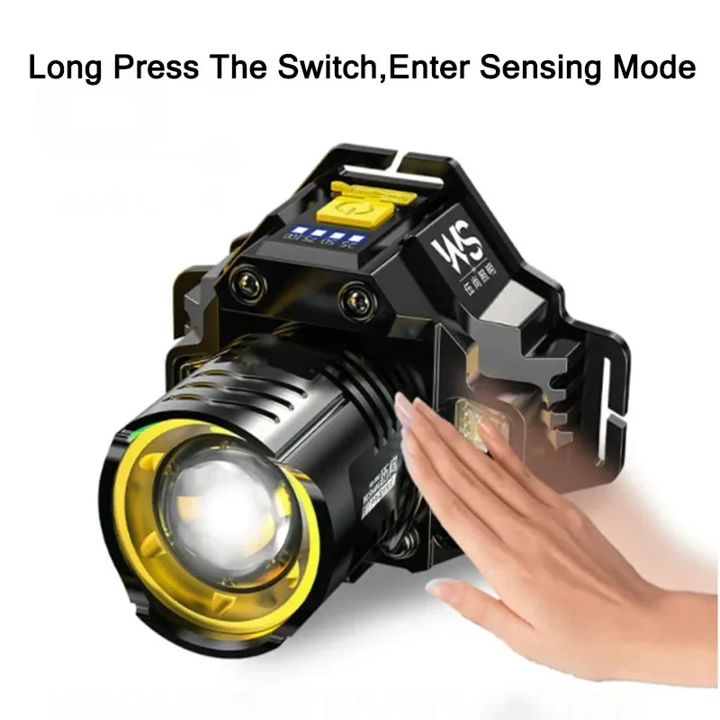 Rechargeable High Lumen Waterproof LED Headlamp with Zoomable Sensor