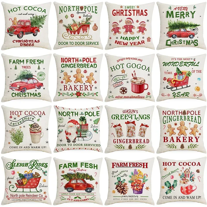 

Pillow Case for Sofa Christmas Holiday Pillow Covers hemp Cushion Cover 45x45cm Home Decor (without pillow)