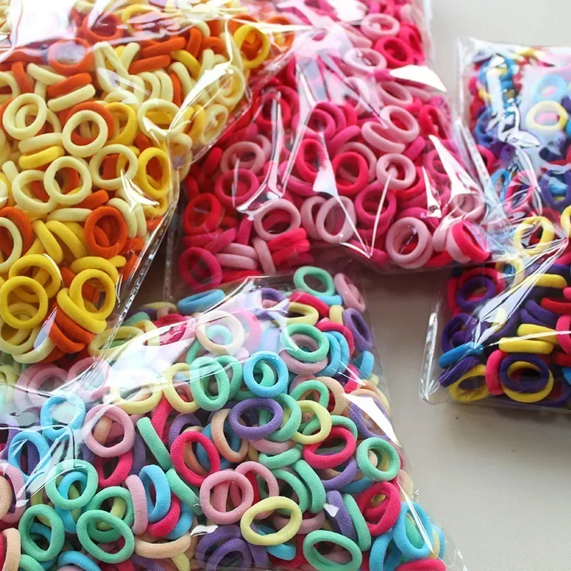 100/300/500Pcs Hair Bands girl Colorful Nylon Scrunchie Hair Ties Rubber Band Kids Elastic Leagues kids Accessories
