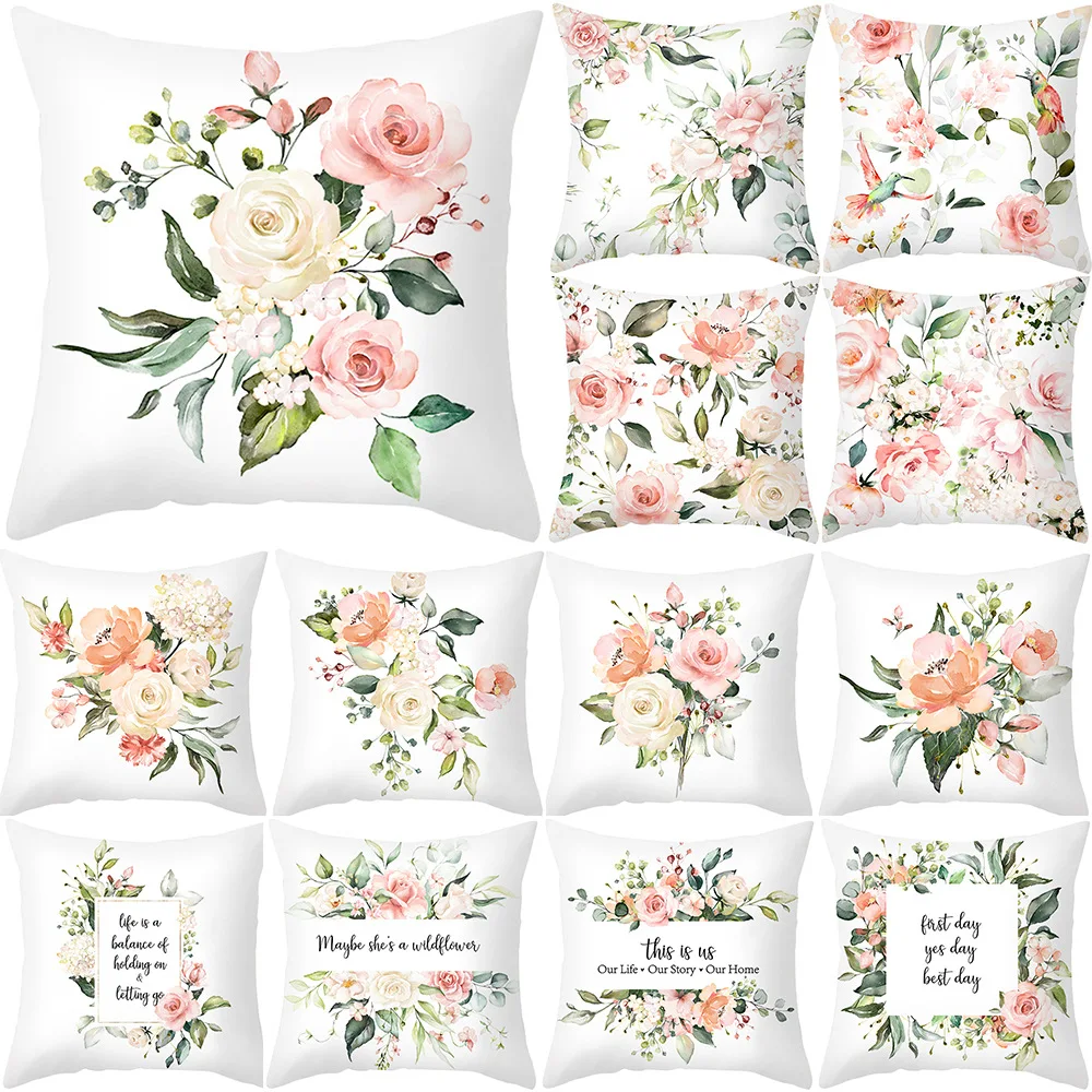 Description Picture 2 of itemSpring Letter Print Flower Pillow Case Home Decor for Sofa Cushion Cover Polyester Pillow Cover Drop Shipping Housse De Coussin