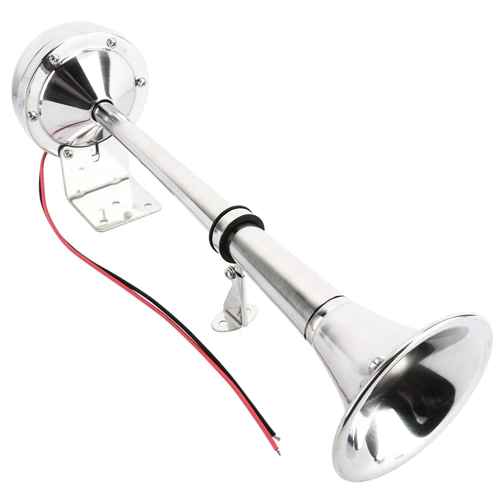 12V Single Trumpet Horn Mounting Kit Polished Stainless Steel Low Tone Car Trumpet Air Horn for Car Truck Boat